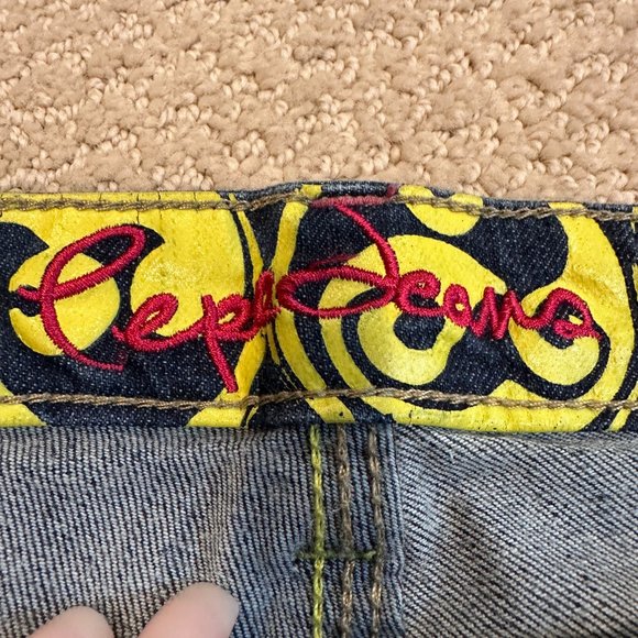 Vintage Pepe Jeans Straight Leg Low Rise 90s Y2K Fuzzy Embroidery Unisex Size 32 - Picture 3 of 14